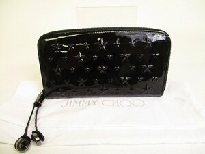 【未使用保管品】 ジミーチュウ Jimmy Choo エンボススタッズ パテントレザー ラウンドファスナー 長財布 メンズ レディース