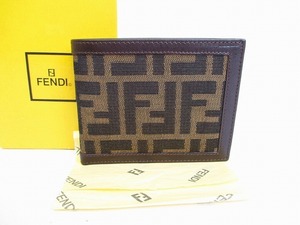 【未使用保管品】 フェンディ FENDI ズッカ キャンバス レザー 2つ折り 財布 コンパクト財布 コンパクトウォレット メンズ レディース