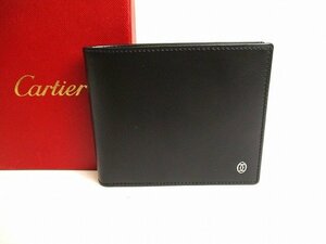 【未使用保管品】 カルティエ Cartier パシャ カーフレザー シルバーロゴ 二つ折り 札入れ コンパクト財布 メンズ レディース