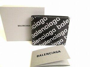 【未使用保管品】 バレンシアガ BALENCIAGA ロゴモチーフ カーフレザー 2つ折り 札入れ コンパクト財布 カードケース メンズ