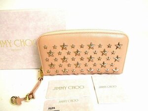 【展示保管品】 ジミーチュウ Jimmy Choo メタルスタッズ レザー ラウンドファスナー 長財布 メンズ レディース