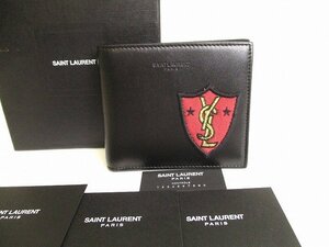 【新古品】 イヴ サンローラン サンローラン Saint Laurent YSL パッチワーク レザー 2つ折り 札入れ 財布 コンパクト財布 メンズ