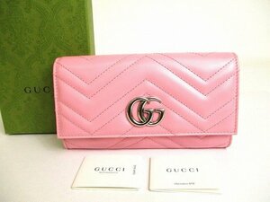 【新古品】 グッチ GUCCI GG マーモント レザー 2つ折り 長財布 コンチネンタルウォレット メンズ レディース