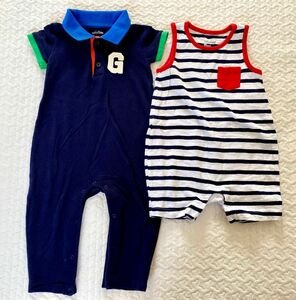 【80】GAPギャップボディーオールロンパース2点セット半袖ノースリーブ男の子 カバーオール ベビー 子供服