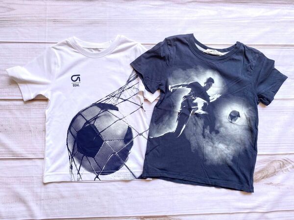 【4歳/110】H&Mギャップfitサッカー柄半袖Tシャツ2点セット 男の子速乾 トップス ホワイト