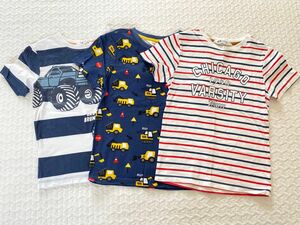 【122/128】H&M半袖Tシャツ3点セット　男の子車ボーダー総柄 トップス 夏服