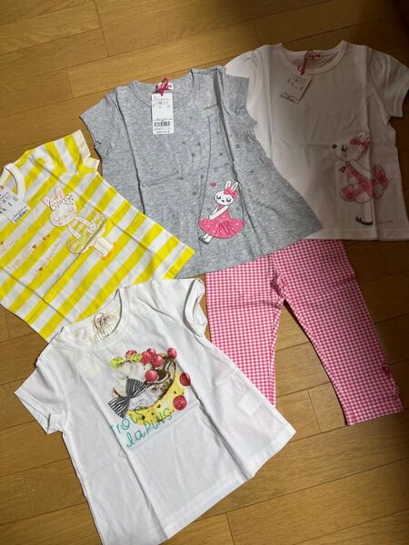 新品 kp 110cm 半袖Tシャツ スパッツ レギンス 7分丈 セット キッズ トロワラパン チュニック ボーダー 上下セット