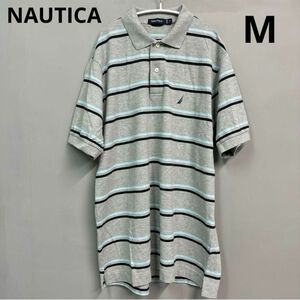 NAUTICA ノーティカ メンズ　ポロシャツ M ロゴ　グレー　ボーダー