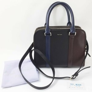 Paul Smith Paul Smith PWN980 2way shoulder handbag black × navy leather storage bag equipped 