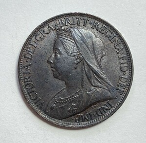 １円スタート! ・1897イギリス 1ファージング青銅貨 ヴィクトリア女王 ・アンティーク コイン