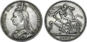 １円スタート! ・1892 イギリス １クラウン銀貨 ビクトリア・アンティーク コイン