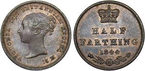 １円スタート! ・1844イギリス 1/2ファージング青銅貨 ビクトリア ・アンティーク コイン