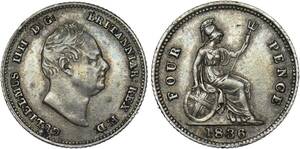 １円スタート! ・1836 イギリス 4ペンス 銀貨 ウィリアム4世・アンティーク コイン