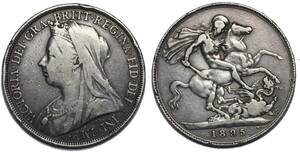 １円スタート! ・1895 イギリス １クラウン銀貨 ビクトリア・アンティーク コイン