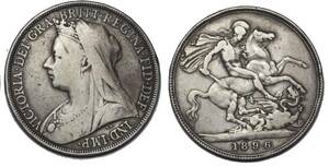 １円スタート! ・1896 イギリス １クラウン銀貨 ビクトリア・アンティーク コイン