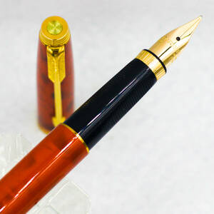  beautiful goods Parker 75 orange * marble * Rucker Gold * trim fountain pen 14 gold Fnib new goods original converter attaching PERKAR ( hand .)