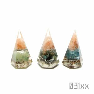 Art hand Auction [Outlet] Morishio Orgonite 六角金字塔迷你 3 件装东陵石绿松石磷灰石护身符内饰超值 03ixx, 手工制作的, 配饰(女士), 其他的