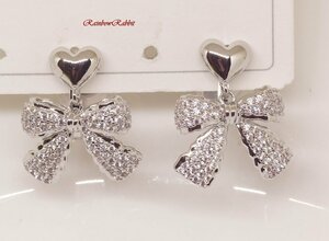 *18K RGP platinum diamond CZ Heart ribbon joting earrings yp4955