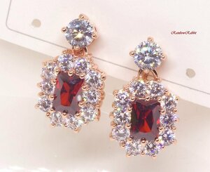18K RGP Gold diamond CZ red Stone earrings gp5612