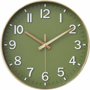 新品 掛け時計 グリーンゴールド オフホワイト 30cm 見やすい 壁 連続秒針 静音 北欧 おしゃれ 電波時計 211
