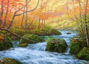 Art hand Auction Painting, Hand-painted Oil Painting, Kenzo Seki, Oirase Stream (Autumn) (1), Oil Painting F20 Canvas Only, Free Shipping, Made-to-Order Work, Painting, Oil painting, Nature, Landscape painting