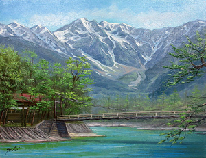 Art hand Auction Painting, Hand-painted oil painting, Kenzo Seki, Kamikochi Kappa Bridge, Oil painting, F10 canvas only, Free shipping, Made-to-order work, Painting, Oil painting, Nature, Landscape painting