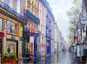 絵画　油彩　半澤国雄　パリの街並み　油絵Ｆ１０キャンパスのみ　送料無料　受注制作作品