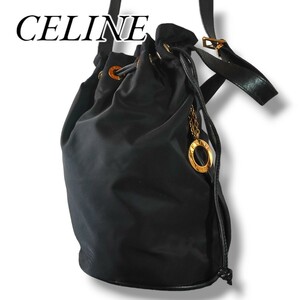 セリーヌ CELINE ショルダーバッグ 巾着 ワンショルダー 黒 ブラック サークルロゴ ハイブランド 1円スタート 1スタ おしゃれ 