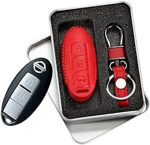 NISSAN Nissan высококлассный кожа "умный" ключ кейс ключ покрытие стильный загрязнения скольжение царапина предотвращение ( красный )