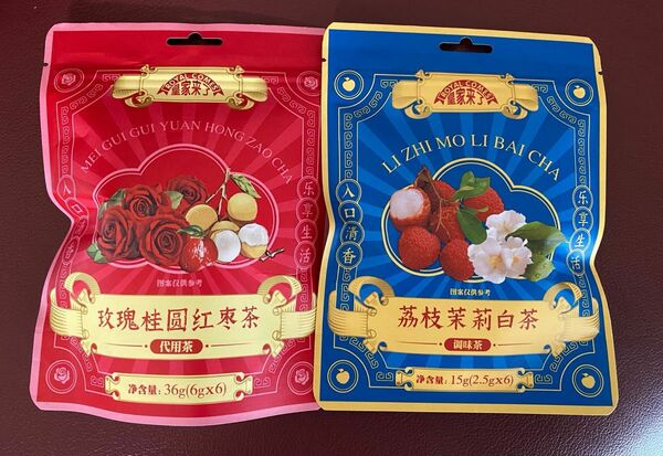 中国茶…バラとナツメの代用茶・ライチとジャスミンの調味茶各6P