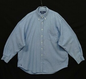 90s ヴィンテージ RALPH LAUREN ラルフローレン THE BIG SHIRT 裾ロゴ刺繍 シャンブレー BDシャツ ブルー VINTAGE 90年代