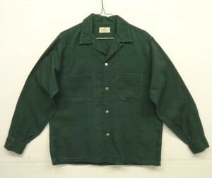 60s ヴィンテージ VAN HEUSEN コットン/ジャガード 長袖 オープンカラーシャツ ダークグリーン/刺繍 VINTAGE 60年代 アメリカ製
