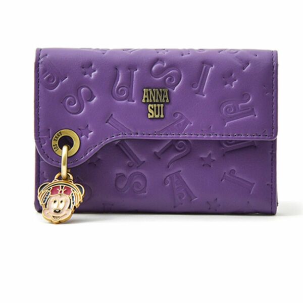 アナスイ(ANNA SUI) Disney コラボ　DISCO! マルチケース　ミニー　 財布 小銭入れ カードケース　紫　レザー