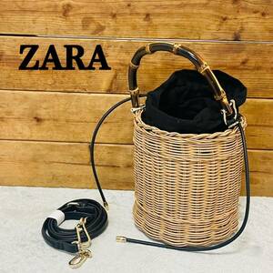 極美品 ZARA ザラ バスケットバッグ★バンブーかごバッグ ハンドバッグ ショルダーバッグ 2way