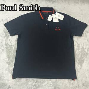 未使用 PSポールスミス paul smith コットン鹿の子 スマイル ロゴプリント半袖ポロシャツXXLサイズ オレンジ
