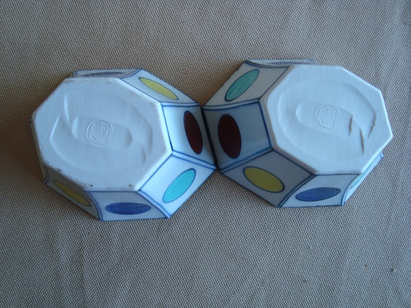 2 个八角形手绘设计小碗二手, 日本餐具, 锅, 小碗