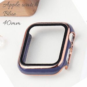 AppleWatch カバー ブルー 40mm ゴールドフレーム　新品 アップルウォッチ　ネイビー　シンプル　おしゃれ　韓国