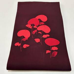 ●きもの翠● 綴れ織 赤い花 名古屋帯 九寸 和装 和服 着物 正絹 #X468