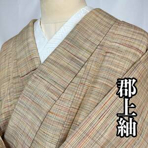 * kimono .* district on pongee .. pattern check Japanese clothes Japanese clothes kimono silk #X484