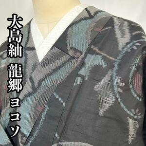 ●きもの翠● 大島紬 龍郷 ヨコソ 和装 和服 着物 正絹 黒 #X505