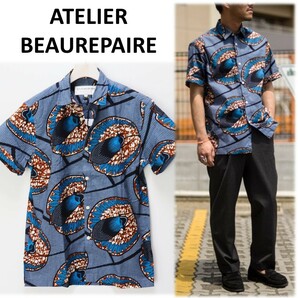 《ATELIER BEAUREPAIRE アトリエブールペール》新品 定価16,500円 モロッコ製 バティックプリントシャツ アロハシャツ M A9957