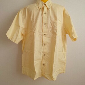 中古品 XLサイズ エディーバウアー 半袖シャツ メンズ 90s 大きいサイズ ロング丈 コットン ボタンダウン ボタンダウンシャツ 薄い黄色