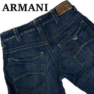 ARMANI JEANS アルマーニ ジーンズ W32 (約83cm) イーグル モチーフ 金具 メタルプレート ストレート デニム パンツ メンズ ジーンズ　