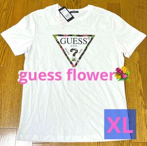 guess ゲス　半袖夏T天然cotton 100% 人気Flower柄TシャツXLサイズ　とても王道のマークが花柄半袖Tシャツ