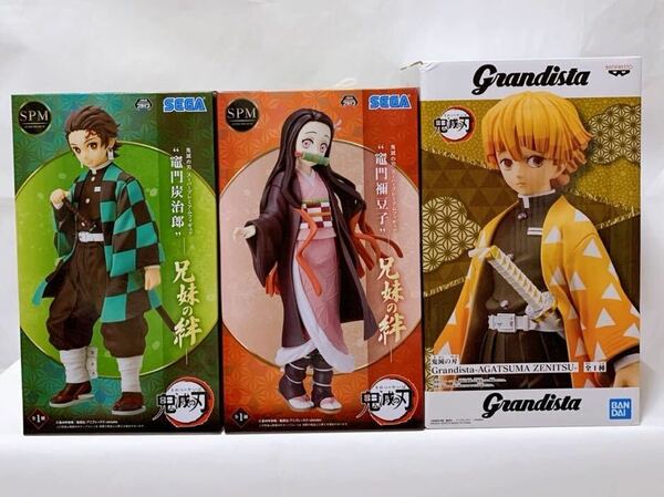 新品未開封【382】鬼滅の刃 フィギュア 3点 スーパープレミアムフィギュア 兄妹の絆 Grandista 竈門炭治郎 竈門禰豆子 我妻善逸 ※紐付き