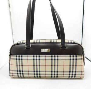 BURBERRY Burberry * превосходный товар!!noba проверка сумка "Boston bag" оттенок бежевого сумка на плечо ширина длина женский 