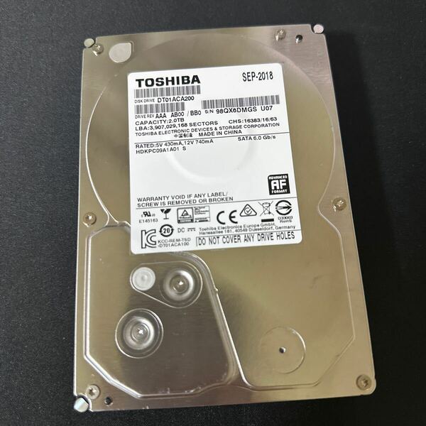 X38:【動作保証/使用0時間/AVコマンド対応】TOSHIBA 2TB HDD DT01ACA200 3.5インチHDD SATA