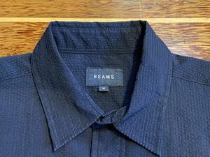 ★BEAMS ■ビームス ■新合繊素材 ■サッカー地 ■ノンアイロン ■半袖シャツ ■Mサイズ（実質L〜LL） 【送料無料】 中古品