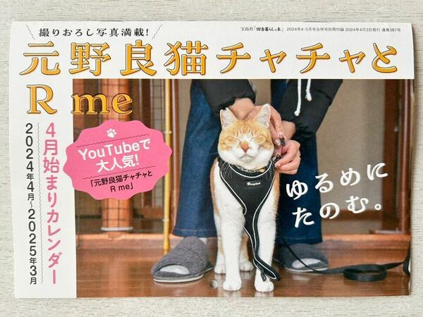 即決 送料込★田舎暮らしの本別冊付録【元野良猫チャチャとR me 4月始まりカレンダー2024年4月-2025年3月】付録のみ匿名配送 ネコ にゃんこ