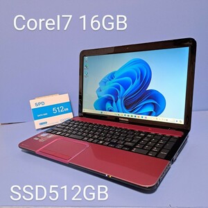 * сильнейший Corei7*/ память 16GB/ новый товар SSD512GB/Windows11Pro/T552/58FRM/Office2019H&B/ Blue-ray /Web камера / Toshiba /dynabook/TOSHIBA/ рубин rose 